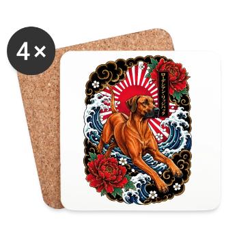 Rhodesian Ridgeback im Japan Tattoo Stil - Untersetzer (4er-Set) - Weiß - Vorne