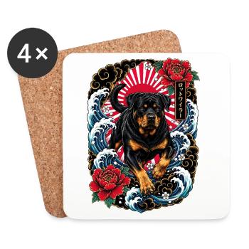 Rottweiler im japanischen Irezumi Tattoo Stil - Untersetzer (4er-Set) - Weiß - Vorne