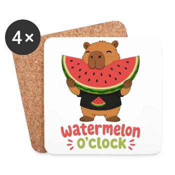 Watermelon O'Clock Cabybara - Coasters (set of 4) - white - Front