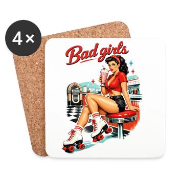 Pin-Up Girl Rétro : Bad Girls style diner années 50 - Dessous de verre (lot de 4) - blanc - Devant