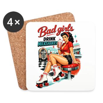 Bad Girls boivent des milkshakes – Pin-up de diner des années 50 - Dessous de verre (lot de 4) - blanc - Devant