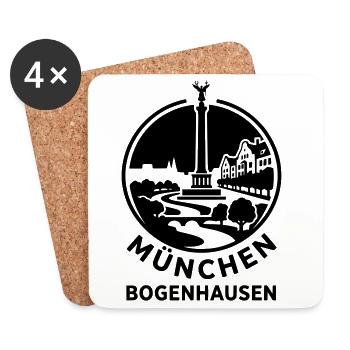 Bogenhausen München – Skyline & Friedensengel - Untersetzer (4er-Set) - Weiß - Vorne