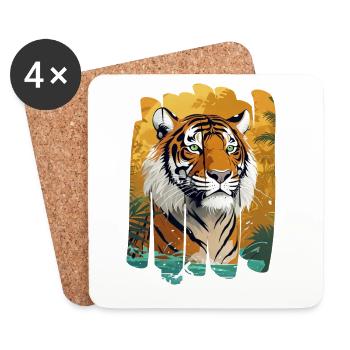 Tirage de Tigre de la Jungle - Dessous de verre (lot de 4) - blanc - Devant