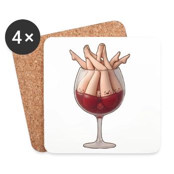 Des jambes dans un verre de vin — dessin animé ludique - Dessous de verre (lot de 4) - blanc - Devant