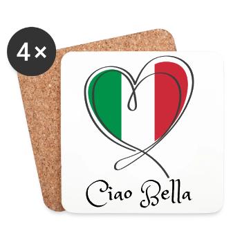 Italy Flag Heart Line Art - Coasters (set of 4) - white - Front