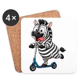 Dessin animé drôle de zèbre sur scooter - Dessous de verre (lot de 4) - blanc - Devant