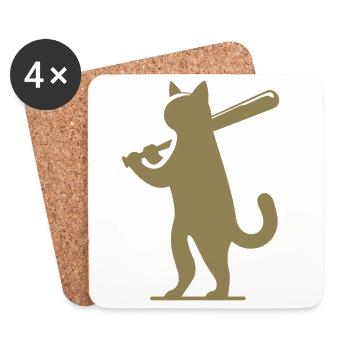 Minimalistische Katzen-Baseballspieler Silhouette - Untersetzer (4er-Set) - Weiß - Vorne