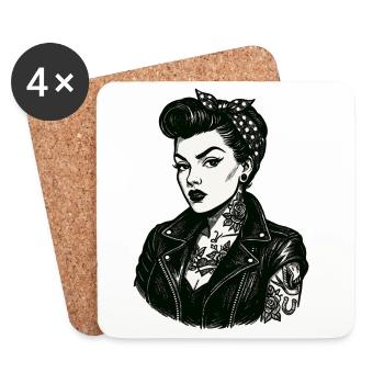 Veste en cuir de Pin-Up rebelle des années 50 - Dessous de verre (lot de 4) - blanc - Devant