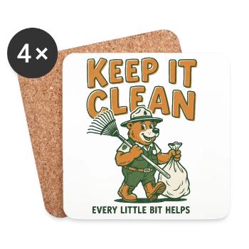 Keep It Clean Bear Clean-Grafik - Untersetzer (4er-Set) - Weiß - Vorne