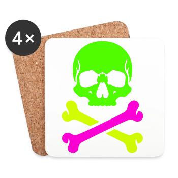 Neon Schädel Gekreuzte Knochen Bunter Pirat Skull - Untersetzer (4er-Set) - Weiß - Vorne