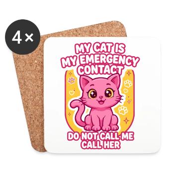 My Cat Is My Emergency Contact - Untersetzer (4er-Set) - Weiß - Vorne