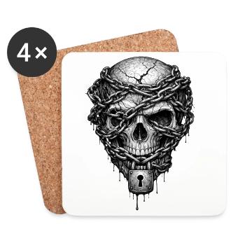 Chained Skull Gothic Horror Graphic - Coasters (set of 4) - white - Front