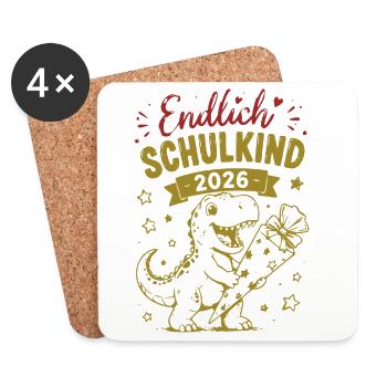 Endlich Schulkind 2026 Dino - Untersetzer (4er-Set) - Weiß - Vorne