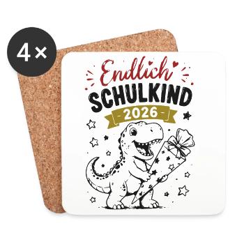Endlich Schulkind 2026 Dino - Untersetzer (4er-Set) - Weiß - Vorne