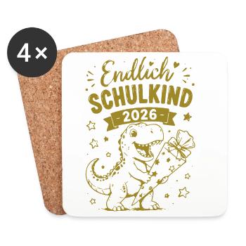 Endlich Schulkind 2026 Dino Geschenk - Untersetzer (4er-Set) - Weiß - Vorne