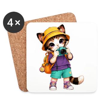 Kitten Explorer Camera Orange - Coasters (set of 4) - white - Front