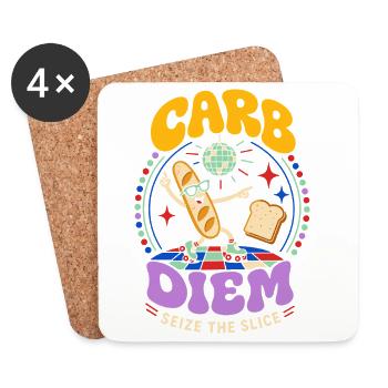 Carb Diem – Nutze die Brotscheibe - Untersetzer (4er-Set) - Weiß - Vorne