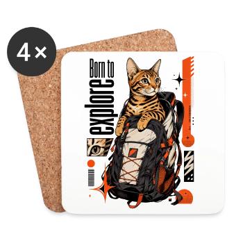 Born to Explore – Adventure Bengal Cat - Coasters (set of 4) - white - Front