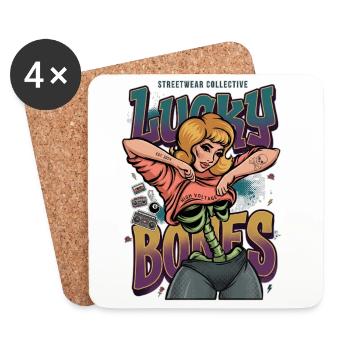 Lucky Bones Retro Skeleton Pin Up Streetwear - Coasters (set of 4) - white - Front