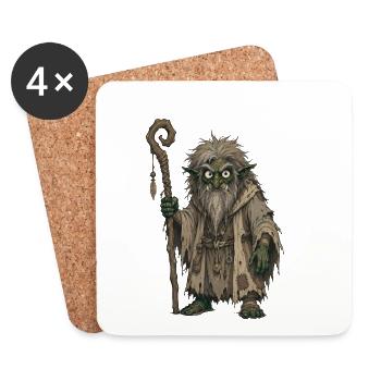 Grizzled Goblin Sage with Staff - Coasters (set of 4) - white - Front
