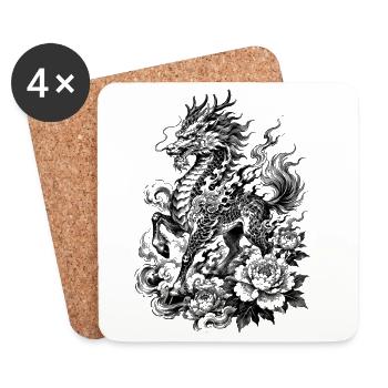 Japanese Kirin in Irezumi Tattoo Style - Coasters (set of 4) - white - Front