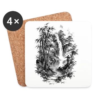 Japanese nature with bamboo and waterfall - Coasters (set of 4) - white - Front