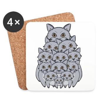 Adorable pile de chatons gris drôles de chatons empilés - Dessous de verre (lot de 4) - blanc - Devant