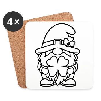 Cute dwarf with lucky clover - Coasters (set of 4) - white - Front