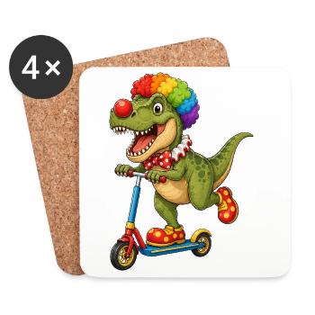 Cute Dino T-Rex Clown on Roller - Coasters (set of 4) - white - Front