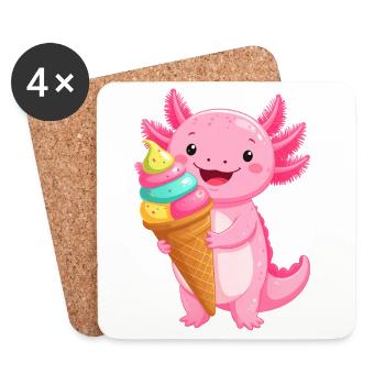Pink Comic Axolotl with School Cone – Back to School Art - Coasters (set of 4) - white - Front