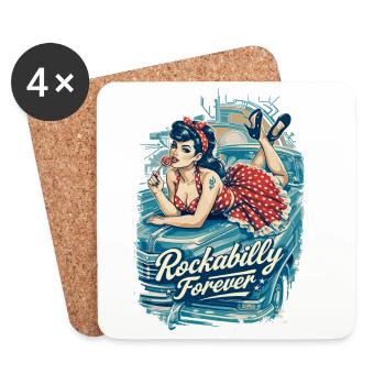 Rockabilly Forever: Vintage Pin-Up Girl - Untersetzer (4er-Set) - Weiß - Vorne