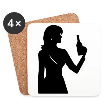 Frau mit Flasche im Profil Silhouette - Untersetzer (4er-Set) - Weiß - Vorne