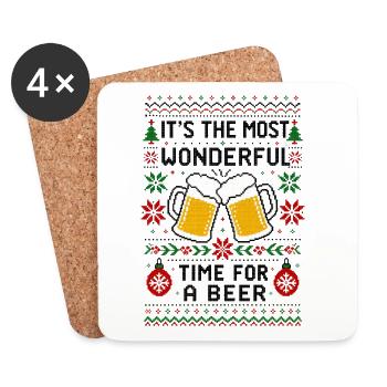 Ugly Christmas Sweater Bier Weihnachten Lustig - Untersetzer (4er-Set) - Weiß - Vorne