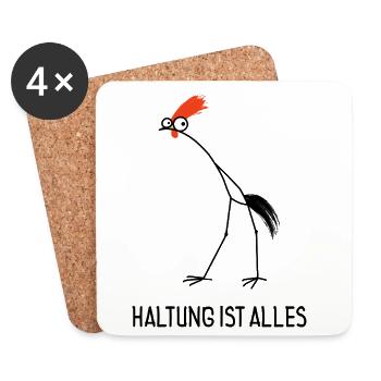 Haltung ist alles – Lustiger Hahn - Untersetzer (4er-Set) - Weiß - Vorne