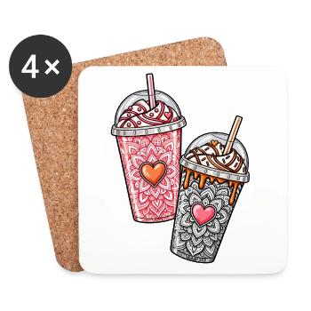 Coffee Hearts – Pink & Orange Iced Coffee - Untersetzer (4er-Set) - Weiß - Vorne