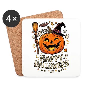 Happy Halloween lachender Kürbis - Untersetzer (4er-Set) - Weiß - Vorne