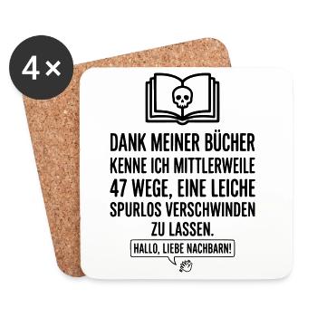 Krimi & Bücherwurm Thriller Hallo Nachbar - Untersetzer (4er-Set) - Weiß - Vorne