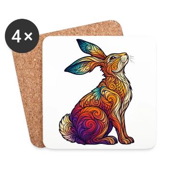 Kaleidoskopisches Kaninchen - Untersetzer (4er-Set) - Weiß - Vorne