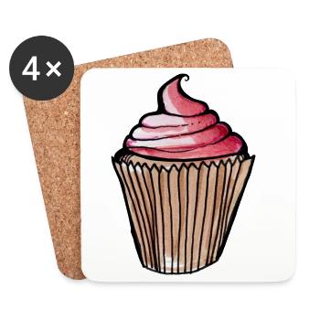 Aquarell Pink Cupcake - Untersetzer (4er-Set) - Weiß - Vorne