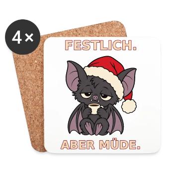 Weihnachtsfledermaus mit Espresso – Festlich aber  - Untersetzer (4er-Set) - Weiß - Vorne