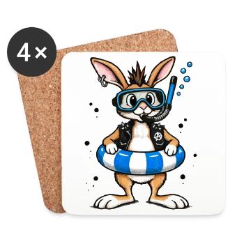 Bunter Punk Hase Taucher mit Rettungsring - Untersetzer (4er-Set) - Weiß - Vorne