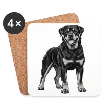 Rottweiler – Realistisches Schwarz Weiß Porträt - Untersetzer (4er-Set) - Weiß - Vorne