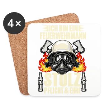 Ich bin ein Feuerwehrmann – Stolz, Pflicht & Ehre - Untersetzer (4er-Set) - Weiß - Vorne