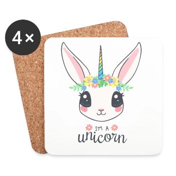 Pastel Rabbit with Floral Crown - Coasters (set of 4) - white - Front