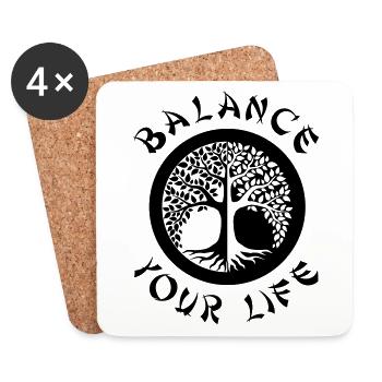 Arbre de vie Yin Yang Balance | Arbre de la vie - Dessous de verre (lot de 4) - blanc - Devant