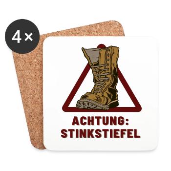 Achtung Stinkstiefel schwarzer Humor - Untersetzer (4er-Set) - Weiß - Vorne