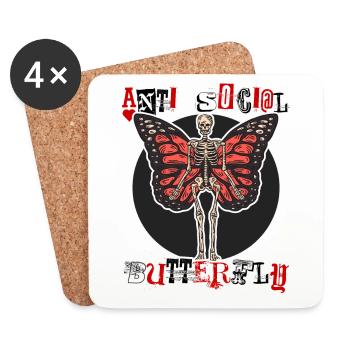 Anti-social butterfly | antisocial anti sayings - Coasters (set of 4) - white - Front