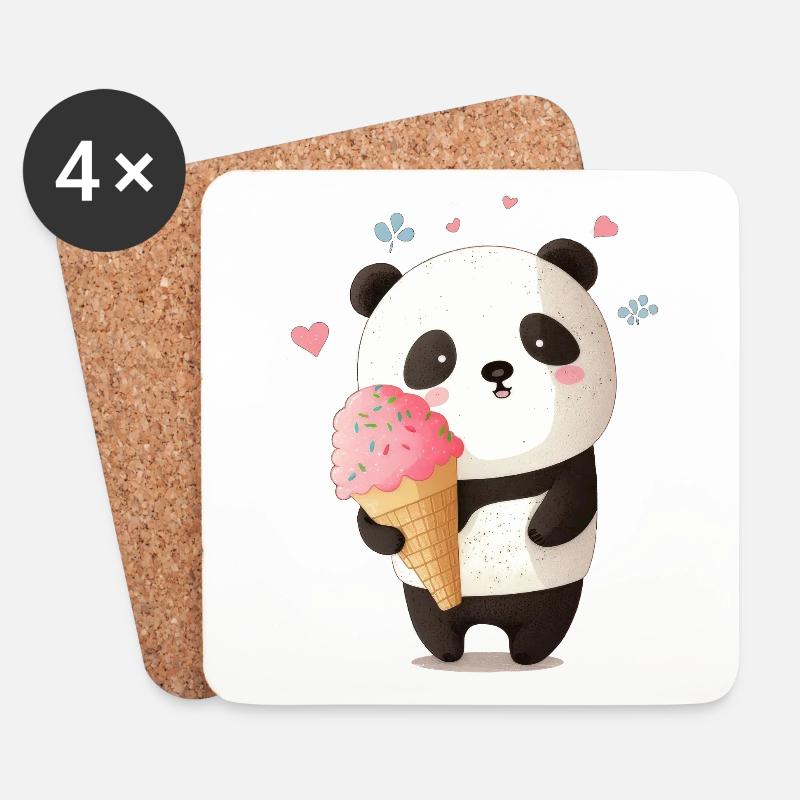 Niedlicher Panda Bär mit rosa Eiscrem - Untersetzer (4er-Set) - Weiß