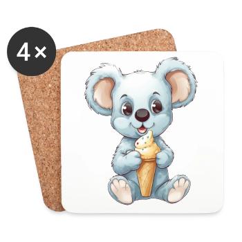Koala Enjoys Ice Cream - Cute Animal Design - Coasters (set of 4) - white - Front