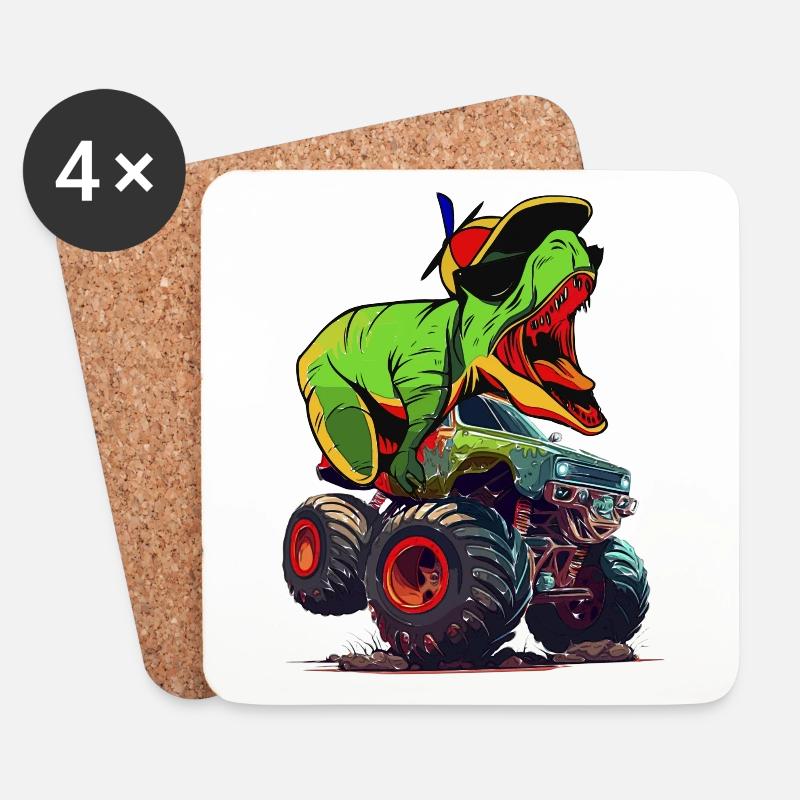 Monstertruck mit Dino T-Rex Dinosaurier Geschenk - Untersetzer (4er-Set) - Weiß
